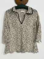 235 koronkowa urocza kwiaty koronka Cream S Vintage romantyczna kołnierzyk