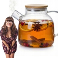 DZBANEK ŻAROODPORNY Z BAMBUSOWĄ POKRYWKĄ I SPIRALĄ 1,5 L