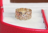 Złoty pierścionek obraczka 14 kwiat ażurowy