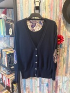 Stanfield granatowy kardigan łaty kolorowe XL