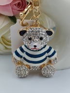 Brelok miś z cyrkoniami – złota zawieszka do kluczy torebki, modny prezent