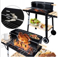 GRILL OGRODOWY WĘGLOWY DUŻY NA KOŁACH GRILL PREMIUM SET 3X PÓŁKI ROŻEN