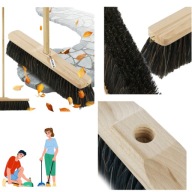 SZCZOTKA DREWNIANIA Z TRZONKIEM MIESZANY WŁOS PODWÓRKO DOM KOSTKA PIASEK