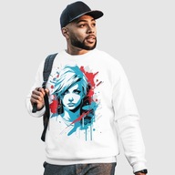 Biała Bluza XL Unisex "Dori" z dynamicznym nadrukiem, nowoczesny styl