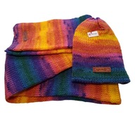 Tęczowy komplet - lekka czapka i szalik, wegański, handmade