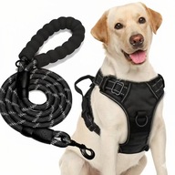 Szelki dla psa bezuciskowe odblaskowe czarne Rozmiar L + smycz 150 cm