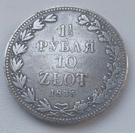 KRÓLESTWO KONGR.-1 1/2 rubla =10 złotych MW 1835 r., BITKIN R, BARDZO ŁADNA