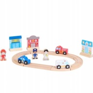 DREWNIANA AUTOSTRADA TOR SAMOCHODOWY STRAŻ POLICJA POGOTOWIE DOMKI FIGURKI