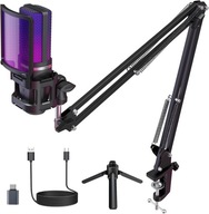 ZealSound Kardioidalny Mikrofon Pojemnościowy RGB USB Stojak Czarny F18148