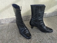 LINIAN nr 40 włoskie wygodne czarne botki w stylu retro skóra