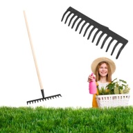 GRABIE OGRDOROWE METALOWE Z DREWNIANYM TRZONKIEM DO OGRODU TRAWY TRAWNIKA