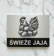 Tabliczka Z NAPISEM SWIEŻE JAJA dowolny tekst oraz grafika srebrna 30x20cm
