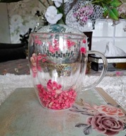 SZKLANY KUBEK TERMICZNY 3D SUSZONYMI KWIATAMI PODWÓJNE DNO KOLOROWY KWIATY