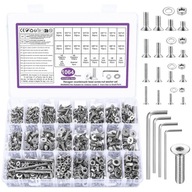 Komplet 1064 szt. śrub nakrętek podkładek M3 M4 M5 M6 stal węglowa nikiel