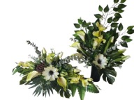 Komplet cmentarz wiosna tulipany kalie róże zieleń