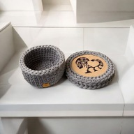 Szkatułka Szydełkowa Handmade, Koszyk z Przędzy z Pokrywką, Boho, prezent