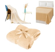 KOC POLAROWY GRUBY CIEPŁY MIĘKKI 200X220 CM NARZUTA NA ŁÓŻKO SOFĘ BEŻOWY