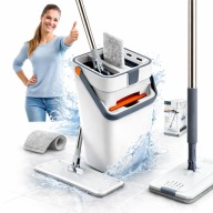 MOP OBROTOWY PŁASKI Z WYCISKACZEM WODY + WIADRO 2 WKŁADY CZYSTA BRUDNA WODA