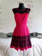 SUKIENKA MALINOWA KORONKOWA ROZKLOSZOWANA KWIATY kwiatki flower wizytowa