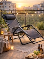 LEŻAK OGRODOWY GRAWITACYJNY FOTEL PLAŻOWY GRILL KRZESŁO KEMPINGOWE PODUSZKA