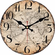 ZEGAR ŚCIENNY MAPA ŚWIATA 34CM VINTAGE DUŻY CICHY DO SALONU BIURA