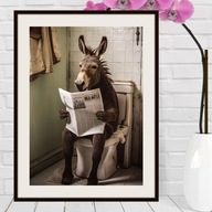 Gotowy Plakat Obraz na płótnie z osiołkiem do WC łazienki śmieszny 30x40 A3