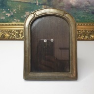 Ramka vintage mosiężna łukowa z drewnem ciężka klasyczna