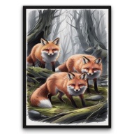 Plakat z ramą 40x50cm Lisy Kitsune w Tajemniczym Lesie | Pomysł na Prezent