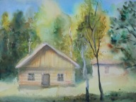 Akwarela Sabina Salamon 40x30 chata pod lasem