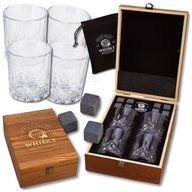 4x SZKLANKI do WHISKY w Eleganckim Pudełku + 8x Kamienie BAZALTOWE