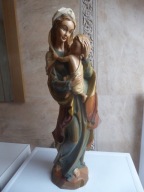 Figurka drewno Maryja z Jezusem 91 cm na postumencie