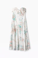 Kremowa sukienka vintage gorsetowa midi Richards lata 80. XS/S kwiatowa