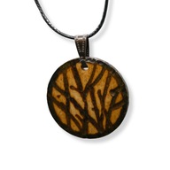 Drewniany wisiorek - Magiczny Las - ręcznie wypalany naszyjnik, pirografia