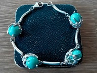 ŁADNA EFEKTOWNA SREBRNA BRANSOLETKA TURKUSY i DIAMENTY SREBRO 925