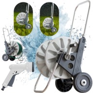 WÓZEK BĘBEN ZWIJACZ ALUMINIOWY NA WĄŻ OGRODOWY REGULOWANY+PISTOLET ZRASZACZ