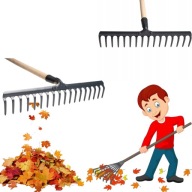 Grabie metalowe ogrodowe grabki 18-zębne do trawy drewniany trzon 158 cm