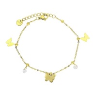 85019 Bransoletka złota stal chirurgiczna 17+3 CM motylki cyrkonie