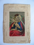 MADONNA Z DZIECIĄTKIEM przedwojenny ŚW. OBRAZEK KORONKA