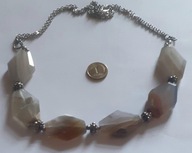 Vintage* naszyjnik: agaty, podwójny łańcuch w kolorze srebrnym