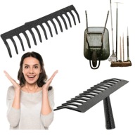 GRABIE OGRODOWE METALOWE 14T DREWNIANY TRZONEK DO LIŚCI I TRAWY 34 x 1,2CM