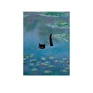 Elegancki Duet: Czarny Pływający Kot i Lilia Wodna