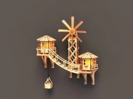 Dekoracja na ścianę Domek 3D domki w chmurach drewniana DIY decoupage EKO