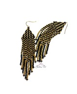 Kolczyki Wiszące Etno z Koralików Złoto Czarne Beading Indian