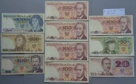 Zestaw banknotów z okresu PRL-u 20 - 1 000 zł z lat 1982 - 1988 r. 10 szt