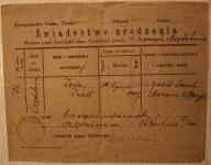 Świadectwo urodzenia Częstochowa 10 Stycznia 1907