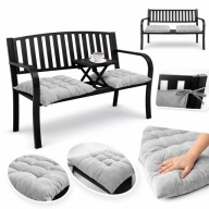 Ławka Ogrodowa Z Oparciem Metalowa + 2 Poduszki Stolik Do Ogrodu Taras