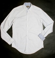 ZARA MAN_Cudna KOSZULA_biała niebieskie paski SLM FIT JEDYNA modna_M