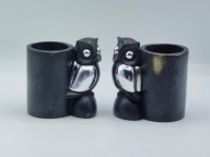 SOWA 2 sówki VINTAGE czarno-srebrne świecznik lub na wykałaczki 7 cm