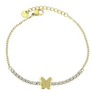 83549 Bransoletka złota stal chirurgiczna 17+3 CM 8 MM motylek cyrkonie