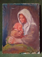 Macierzyństwo - stary obraz olejny, ręcznie malowany na płótnie